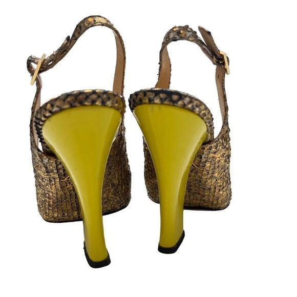 Charlotte Olympia Bronze Python Slingback Neon Heels - Picture 8 of 10